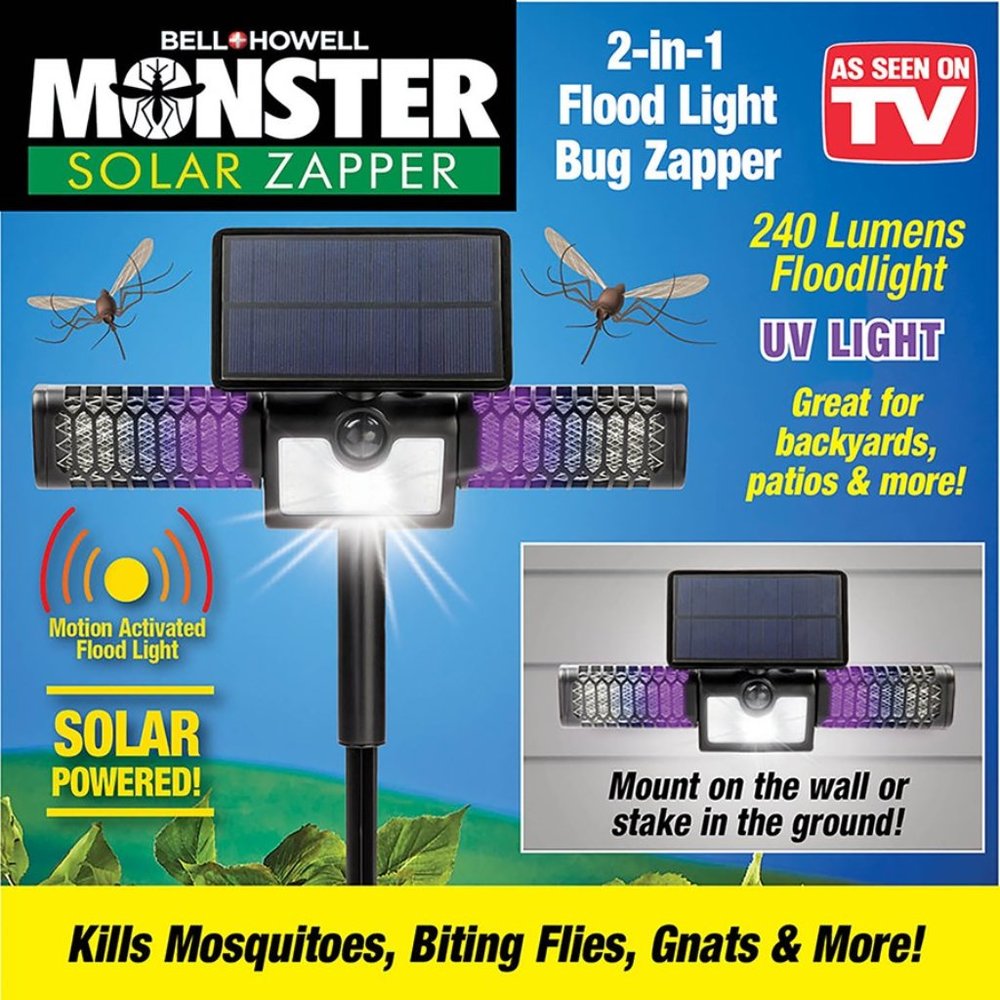 Bell + Howell 2-in-1 Solar Powered Flood Light & Bug Zapper